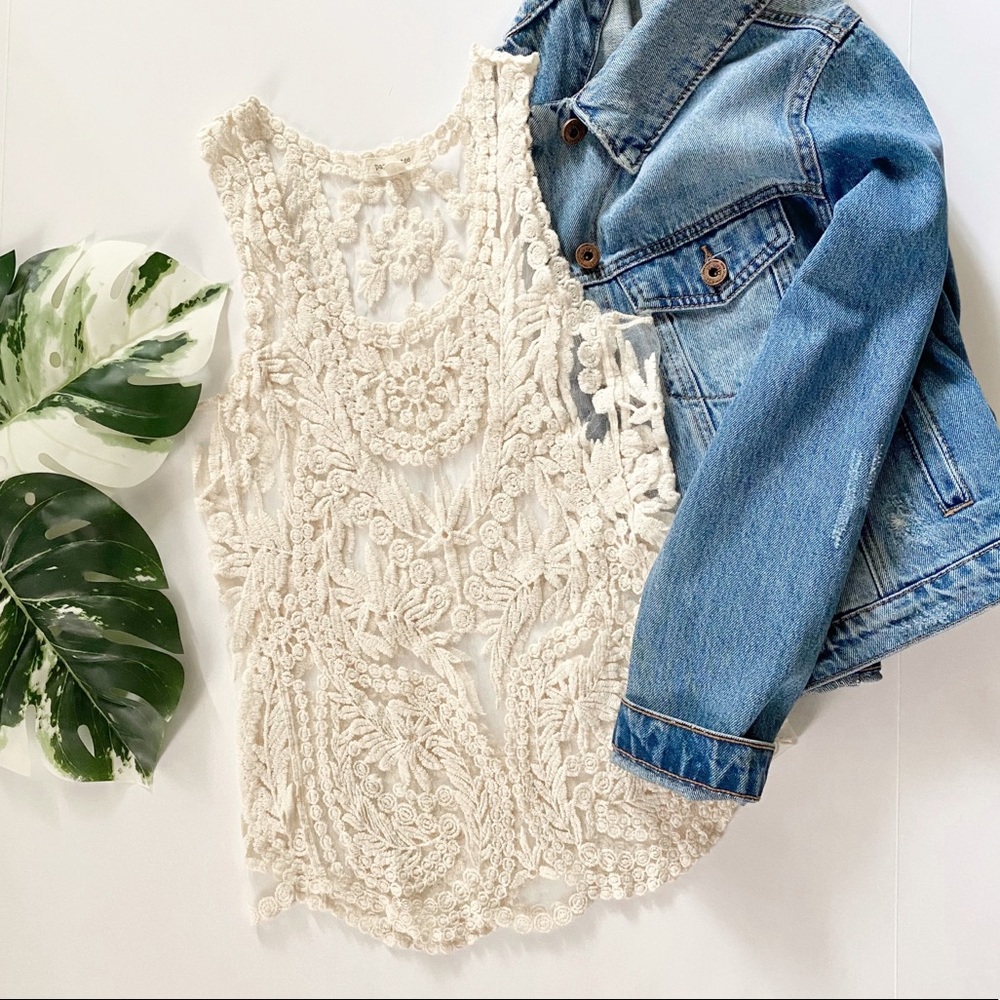 Paper + tee ivory lace tank top small